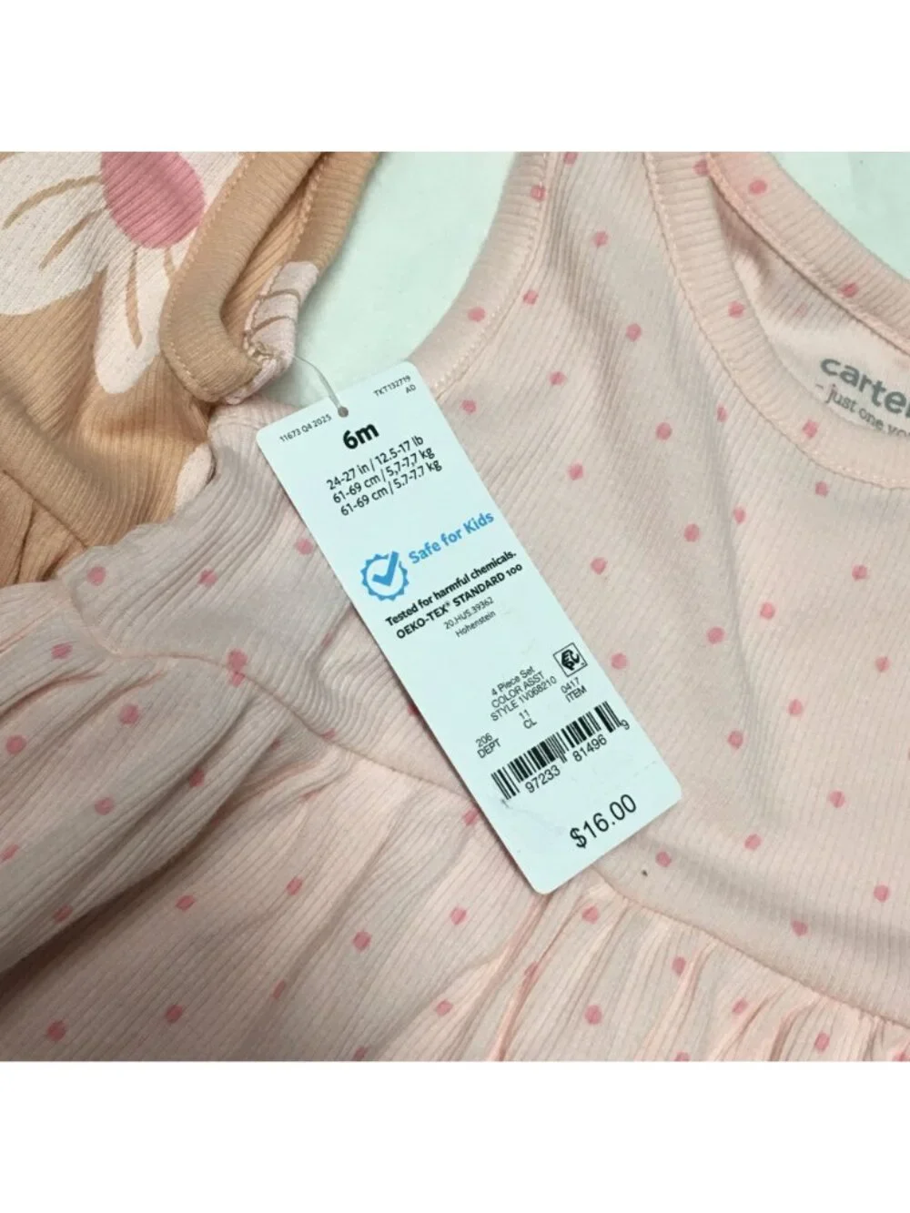 Carter's Baby Girls 2 Dress Lot Size 6 Months Pink Floral Polka Dot Ribbed NWT
